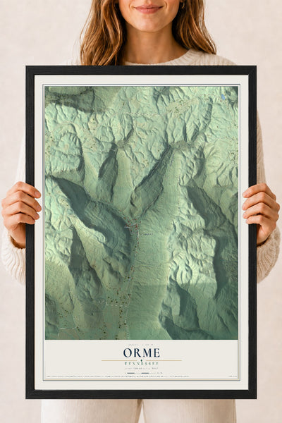 Map of Orme, Tennessee, 18 x 24 inch print in a black wood frame