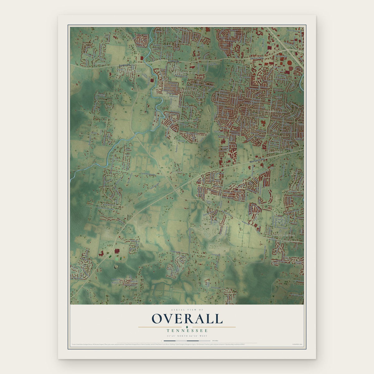 Overall, Tennessee map print, the full design