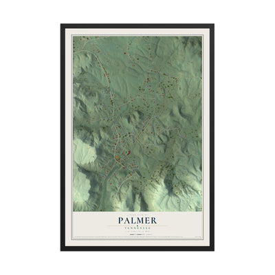 Map of Palmer, Tennessee, 12 x 18 inch print in a black wood frame