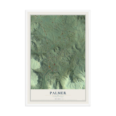 Map of Palmer, Tennessee, 12 x 18 inch print in a white wood frame