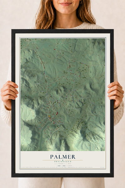 Map of Palmer, Tennessee, 18 x 24 inch print in a black wood frame