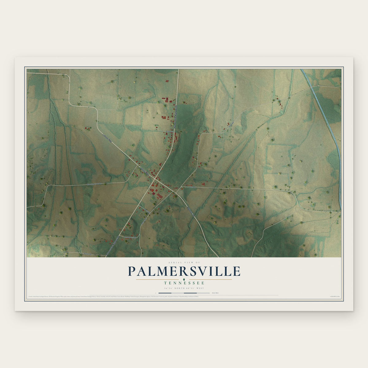 Palmersville, Tennessee map print, the full design