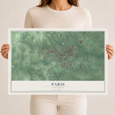 Map of Paris, Tennessee, 12 x 18 inch unframed archival matte print