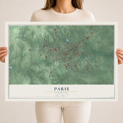 Map of Paris, Tennessee, 18 x 24 inch unframed archival matte print