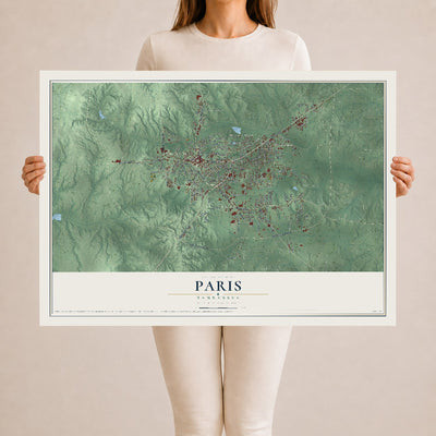 Map of Paris, Tennessee, 24 x 36 inch unframed archival matte print