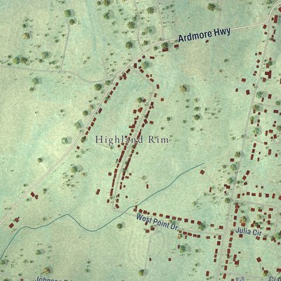 Second close-up of the map of Park City, Tennessee print showing more streets and buildings