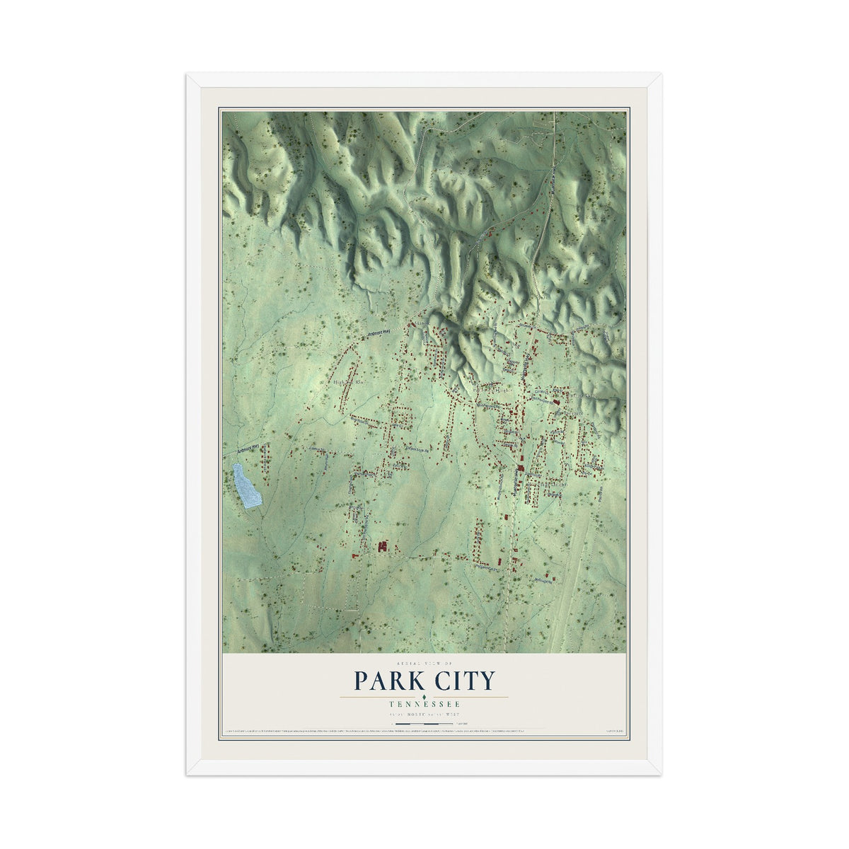 Map of Park City, Tennessee, 12 x 18 inch print in a white wood frame