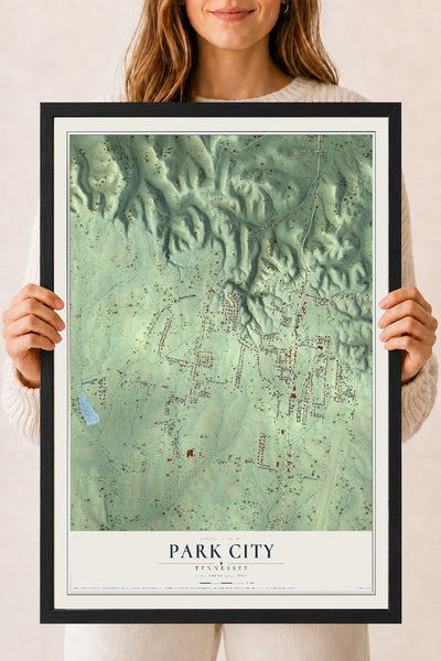 Map of Park City, Tennessee, 18 x 24 inch print in a black wood frame