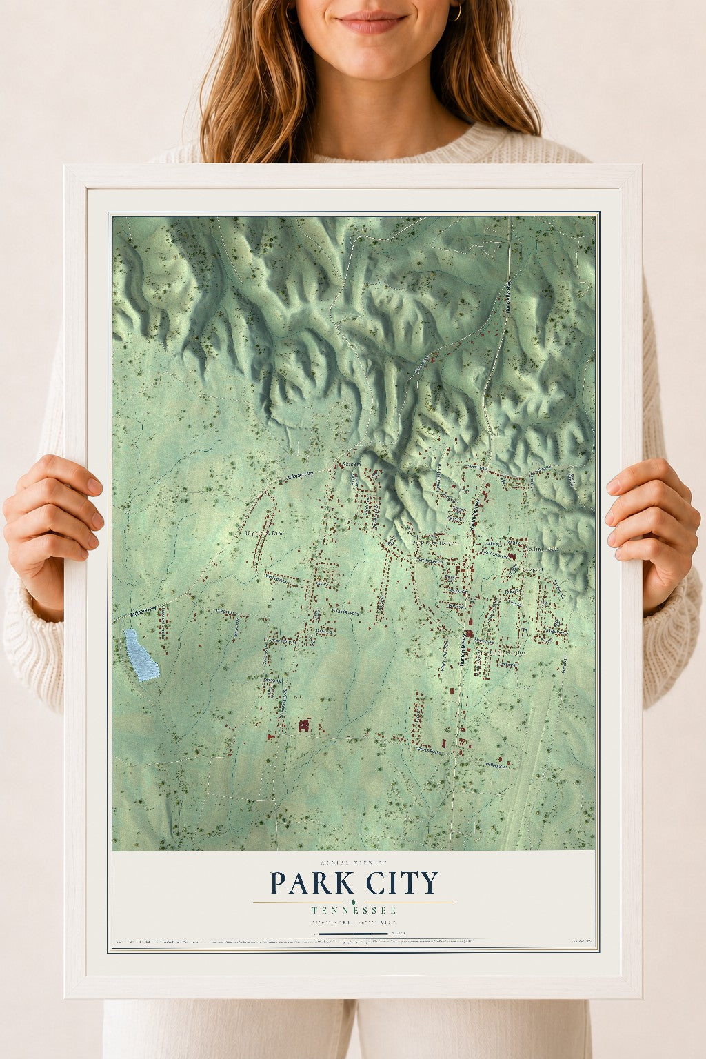 Map of Park City, Tennessee, 18 x 24 inch print in a white wood frame