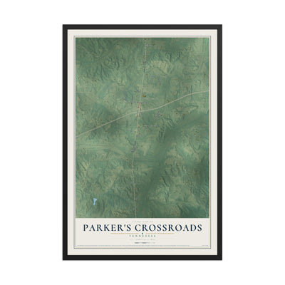 Map of Parker's Crossroads, Tennessee, 12 x 18 inch print in a black wood frame