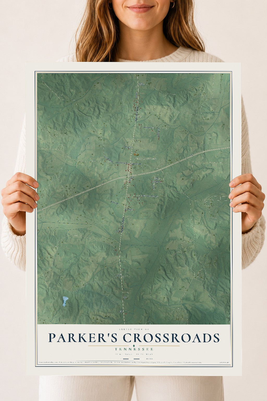Map of Parker's Crossroads, Tennessee, 18 x 24 inch unframed archival matte print