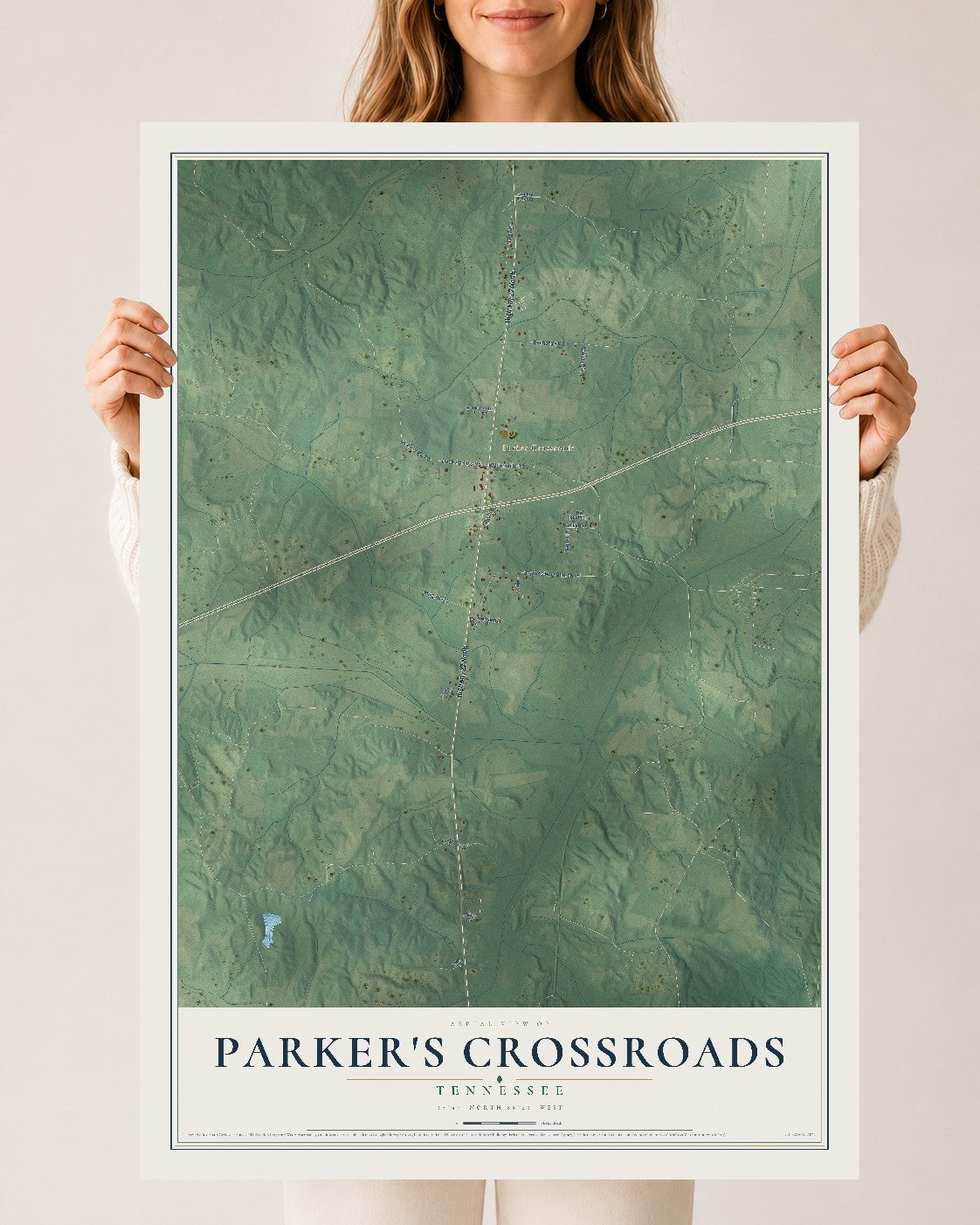 Map of Parker's Crossroads, Tennessee, 24 x 36 inch unframed archival matte print