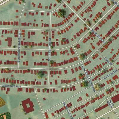 Close-up of the map of Parkridge, Tennessee print showing street and building detail