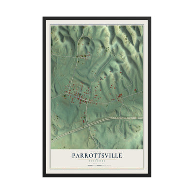 Map of Parrottsville, Tennessee, 12 x 18 inch print in a black wood frame