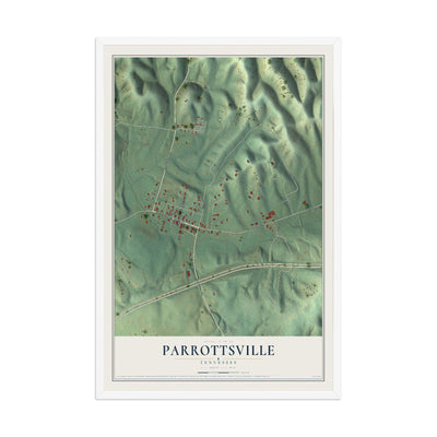 Map of Parrottsville, Tennessee, 12 x 18 inch print in a white wood frame