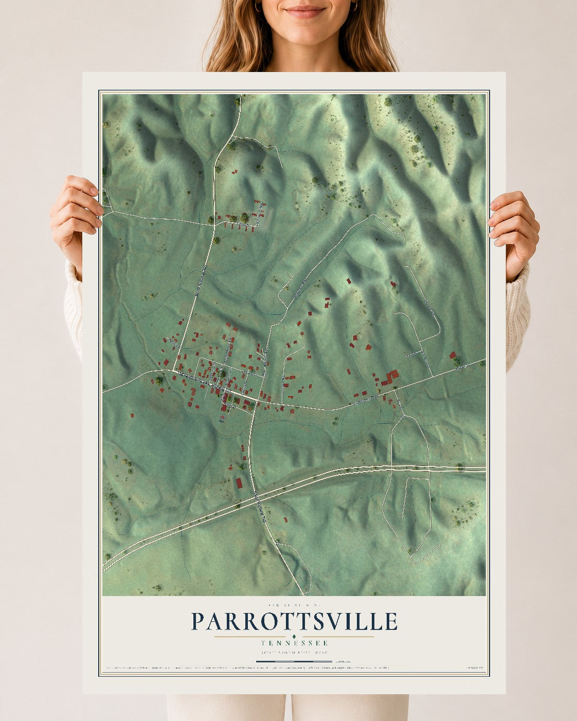 Map of Parrottsville, Tennessee, 24 x 36 inch unframed archival matte print