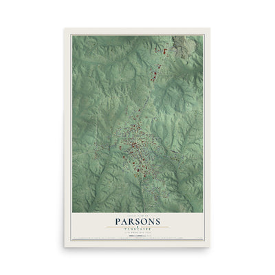 Map of Parsons, Tennessee, 12 x 18 inch unframed archival matte print