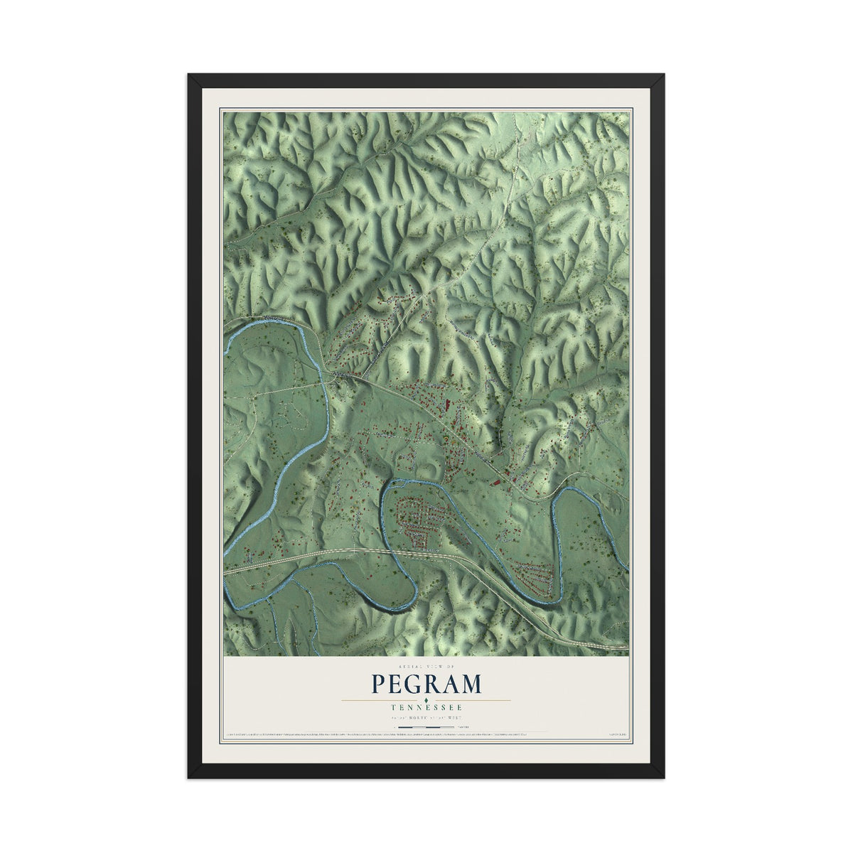 Map of Pegram, Tennessee, 12 x 18 inch print in a black wood frame