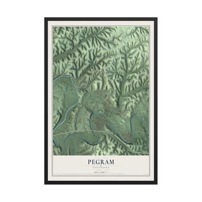 Map of Pegram, Tennessee, 12 x 18 inch print in a black wood frame