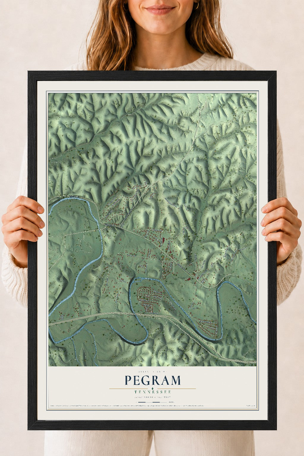 Map of Pegram, Tennessee, 18 x 24 inch print in a black wood frame
