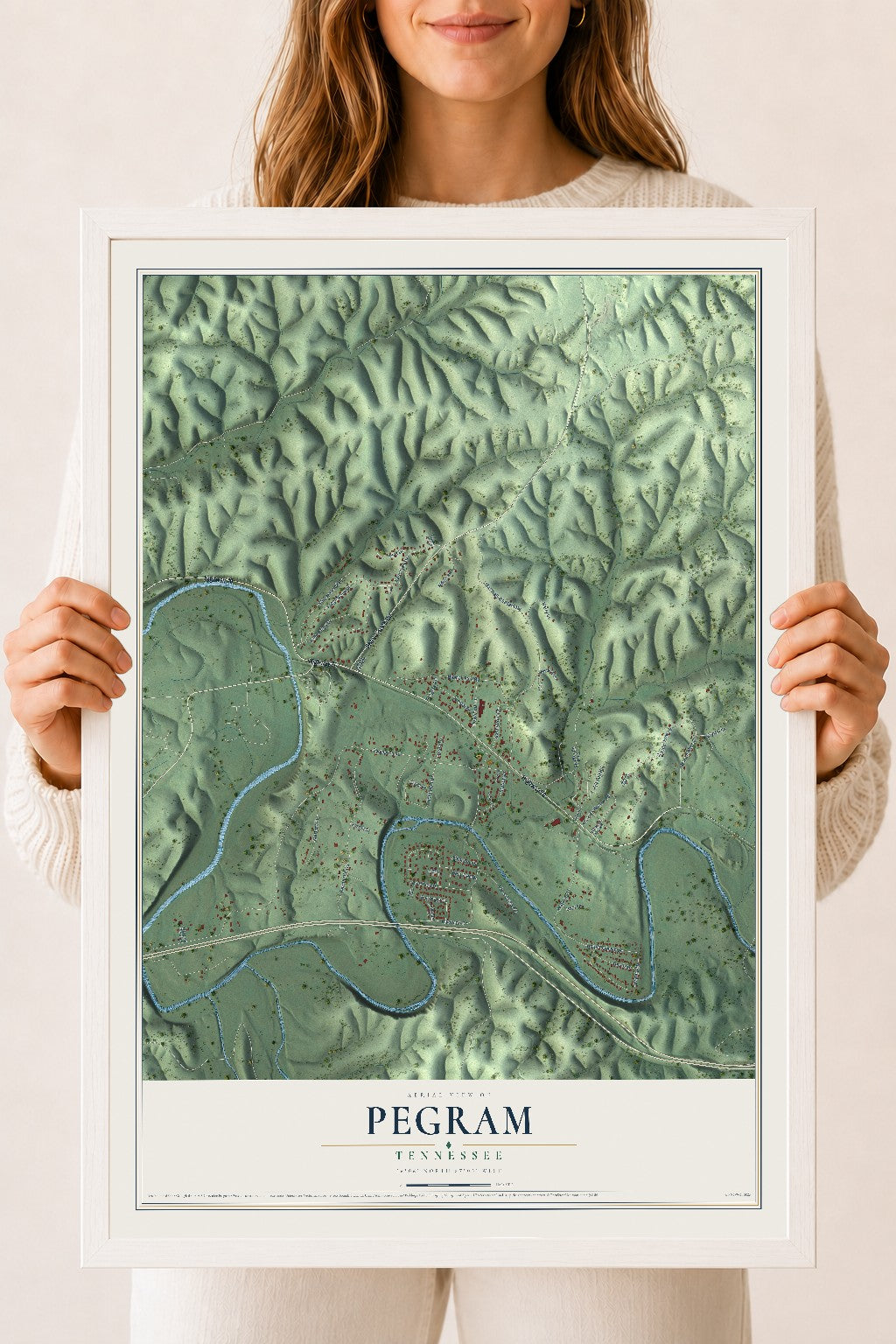 Map of Pegram, Tennessee, 18 x 24 inch print in a white wood frame