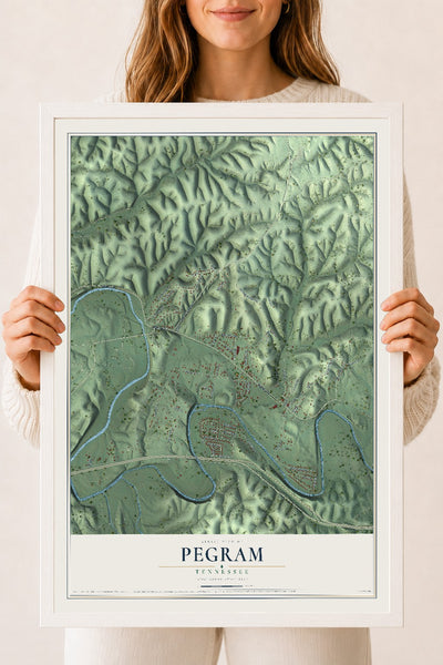 Map of Pegram, Tennessee, 18 x 24 inch print in a white wood frame