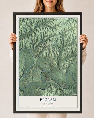 Map of Pegram, Tennessee, 24 x 36 inch print in a black wood frame