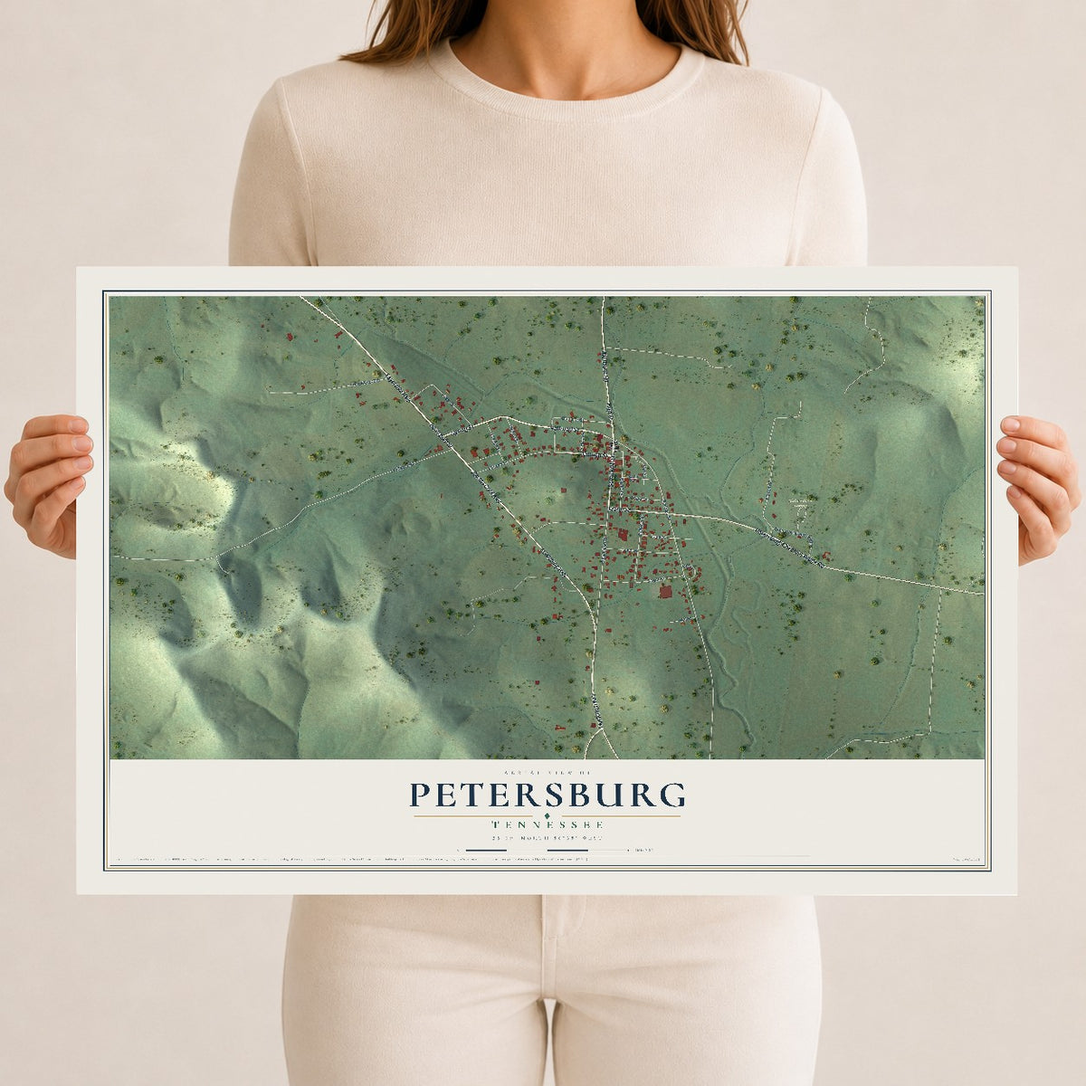 Map of Petersburg, Tennessee, 12 x 18 inch unframed archival matte print
