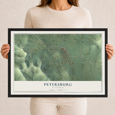 Map of Petersburg, Tennessee, 12 x 18 inch print in a black wood frame