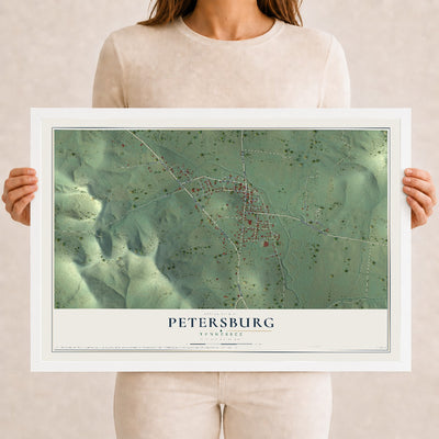 Map of Petersburg, Tennessee, 12 x 18 inch print in a white wood frame
