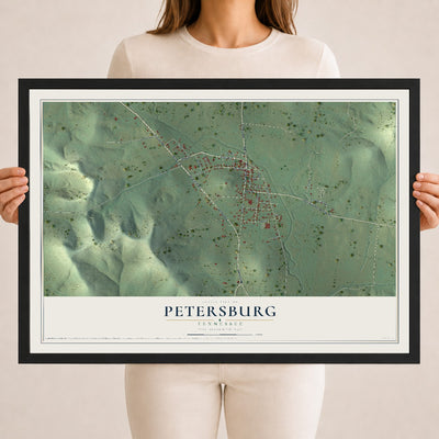 Map of Petersburg, Tennessee, 18 x 24 inch print in a black wood frame