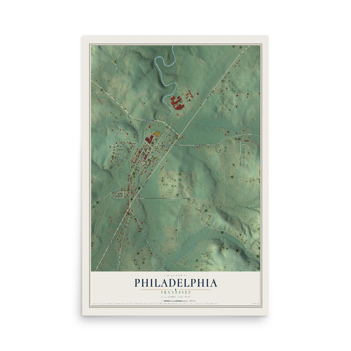 Map of Philadelphia, Tennessee, 12 x 18 inch unframed archival matte print