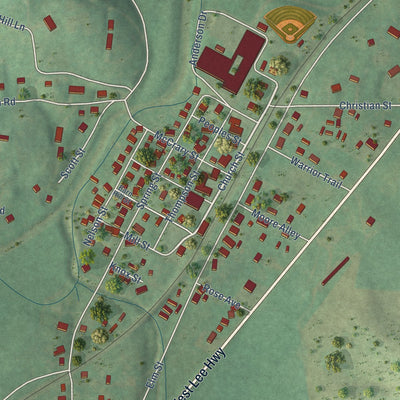 Close-up of the map of Philadelphia, Tennessee print showing street and building detail