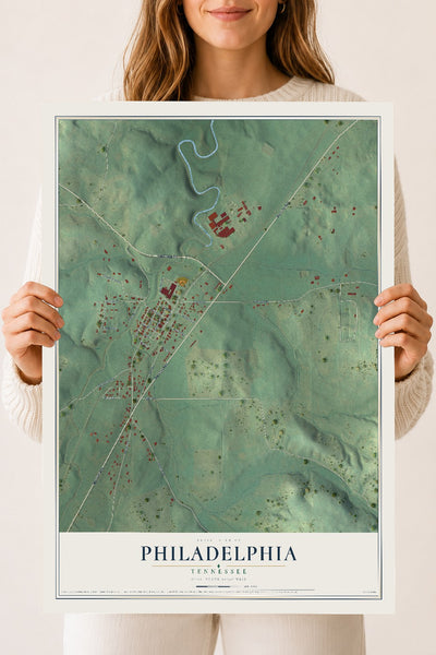 Map of Philadelphia, Tennessee, 18 x 24 inch unframed archival matte print