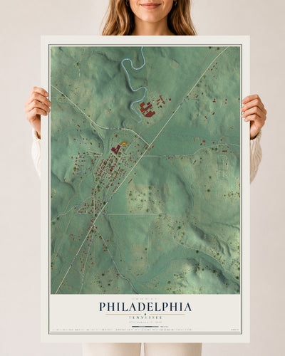 Map of Philadelphia, Tennessee, 24 x 36 inch unframed archival matte print