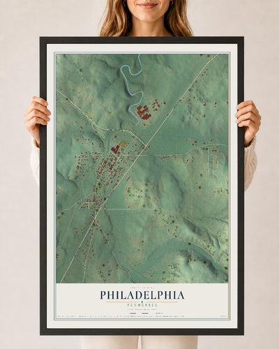 Map of Philadelphia, Tennessee, 24 x 36 inch print in a black wood frame