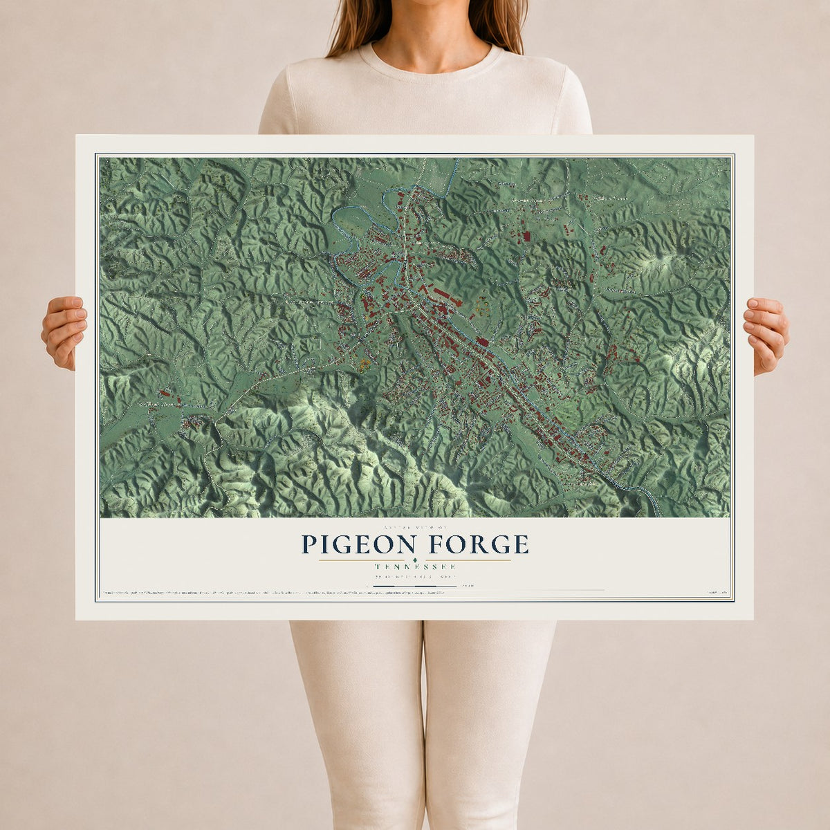 Map of Pigeon Forge, Tennessee, 24 x 36 inch unframed archival matte print
