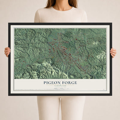 Map of Pigeon Forge, Tennessee, 24 x 36 inch print in a black wood frame