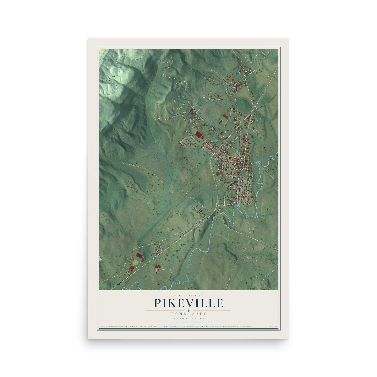 Map of Pikeville, Tennessee, 12 x 18 inch unframed archival matte print