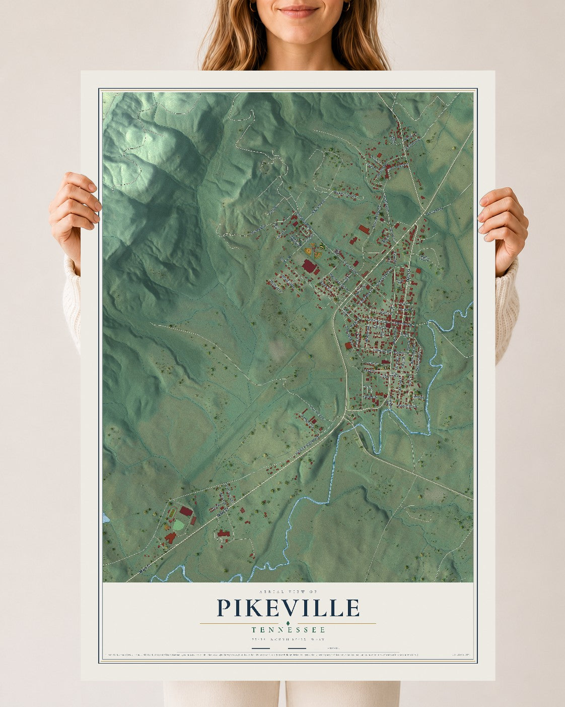 Map of Pikeville, Tennessee, 24 x 36 inch unframed archival matte print