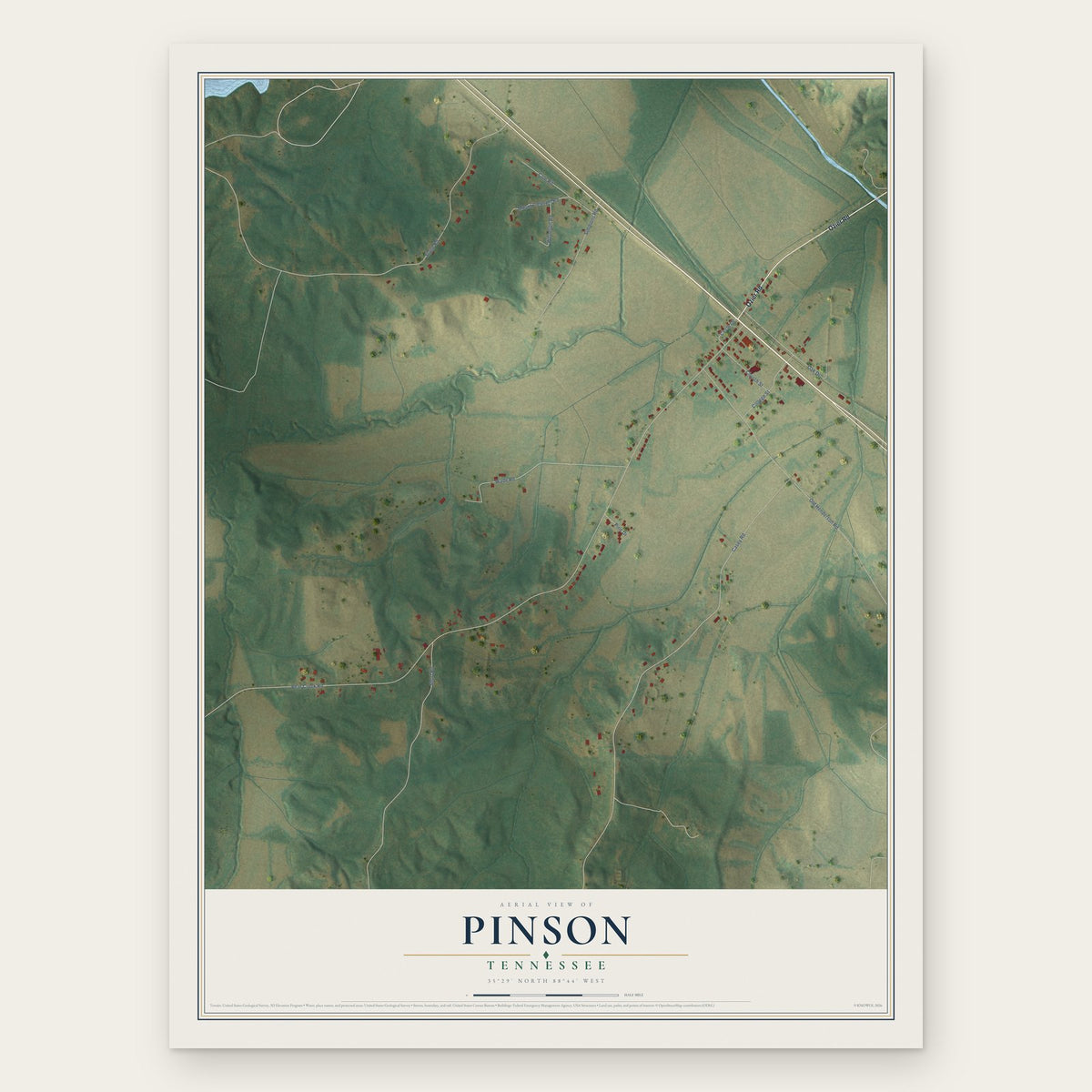 Pinson, Tennessee map print, the full design