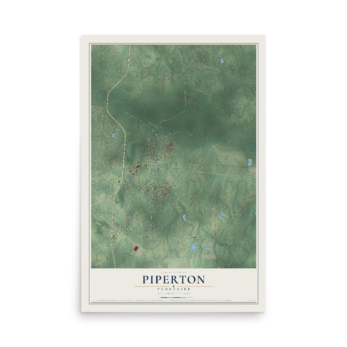 Map of Piperton, Tennessee, 12 x 18 inch unframed archival matte print