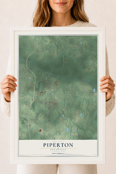 Map of Piperton, Tennessee, 18 x 24 inch print in a white wood frame