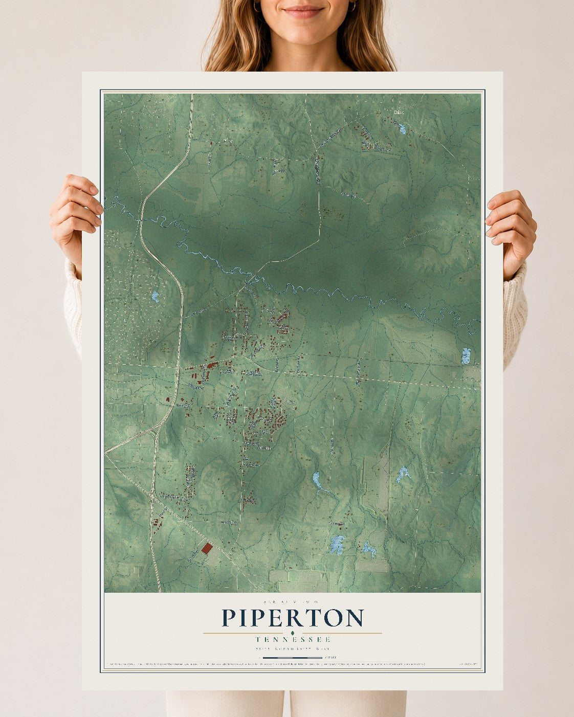 Map of Piperton, Tennessee, 24 x 36 inch unframed archival matte print