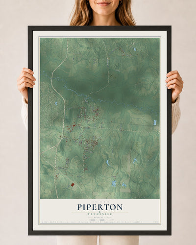 Map of Piperton, Tennessee, 24 x 36 inch print in a black wood frame