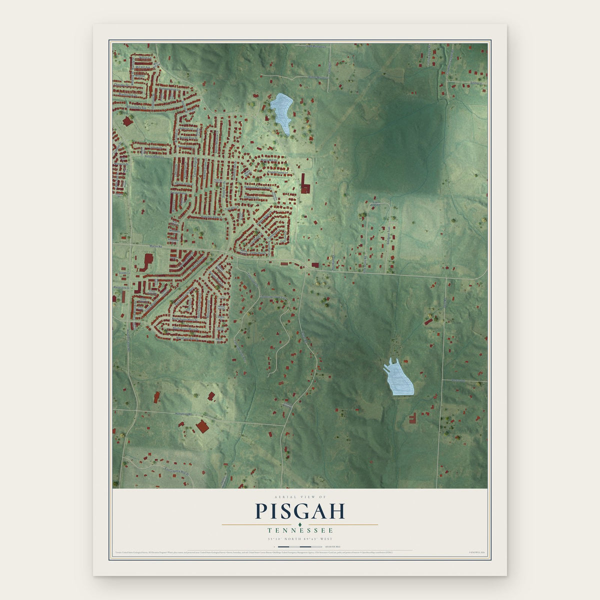 Pisgah, Tennessee map print, the full design