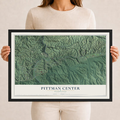 Map of Pittman Center, Tennessee, 12 x 18 inch print in a black wood frame