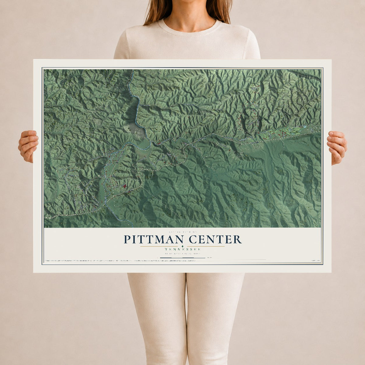 Map of Pittman Center, Tennessee, 24 x 36 inch unframed archival matte print