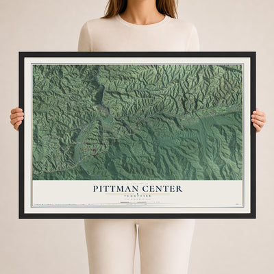 Map of Pittman Center, Tennessee, 24 x 36 inch print in a black wood frame