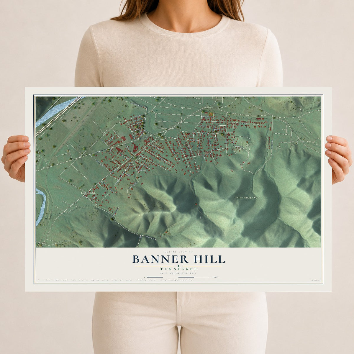 Map of Banner Hill, Tennessee, 12 x 18 inch unframed archival matte print